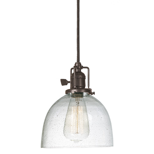 JVI Designs 1200-08 S5-CB One light Union Square pendant oil rubbed bronze finish 7" Wide, seeded mouth blown glass shade